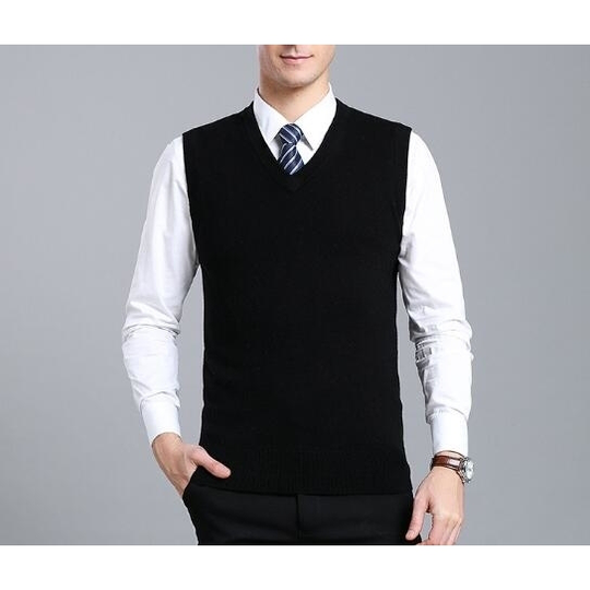 Men's Wool Blend Relax Fit Vest Knit V-Neck Sweater - 01, S