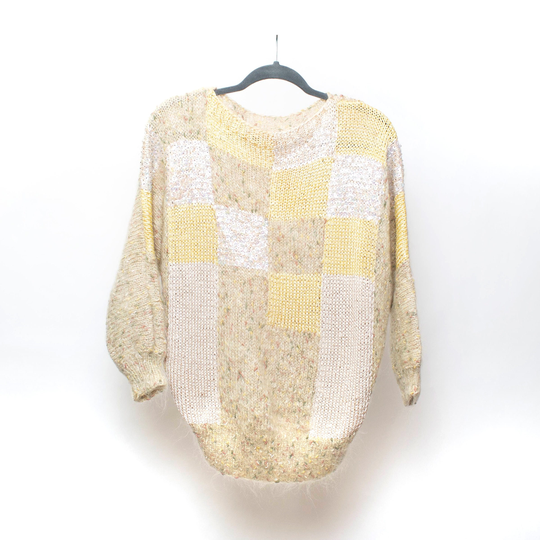 Fuzzy Mohair Blend Pullover With Sequins Oversized Hand Knit Sweater