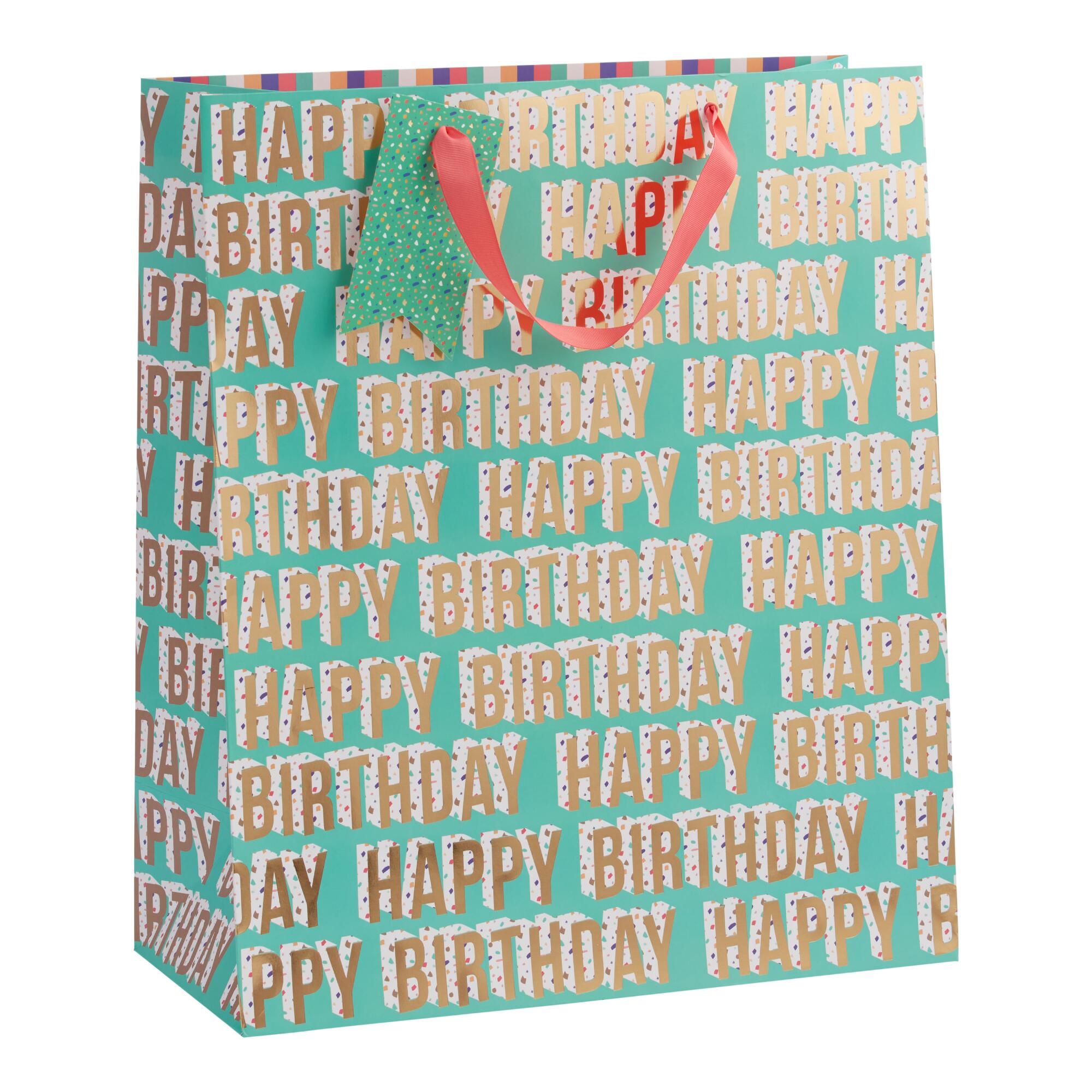 Jumbo Turquoise and Gold Terrazzo Birthday Gift Bag by World Market