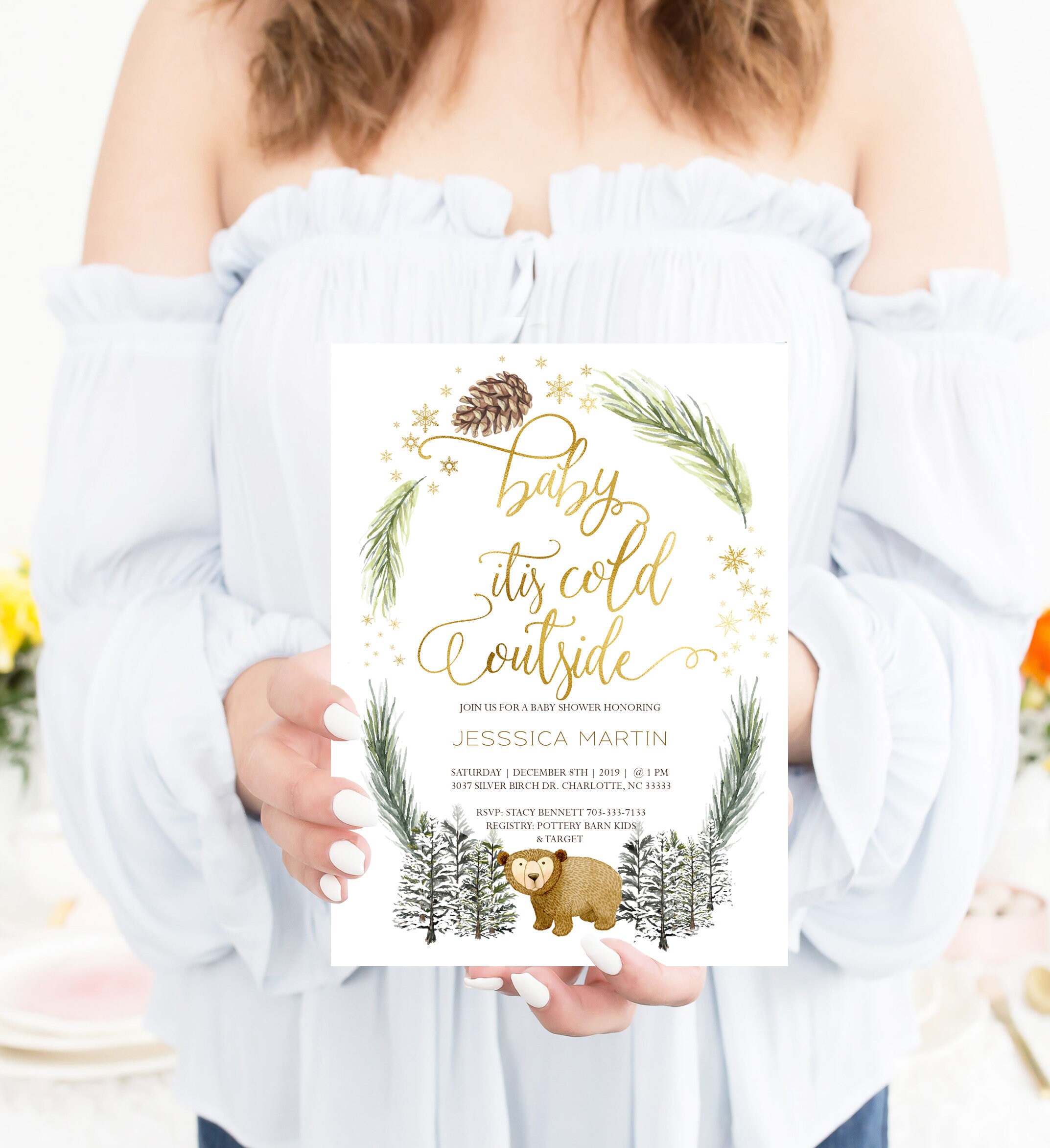 Baby Its Cold Outside Baby Shower Invitation, Winter Bear Invite #1