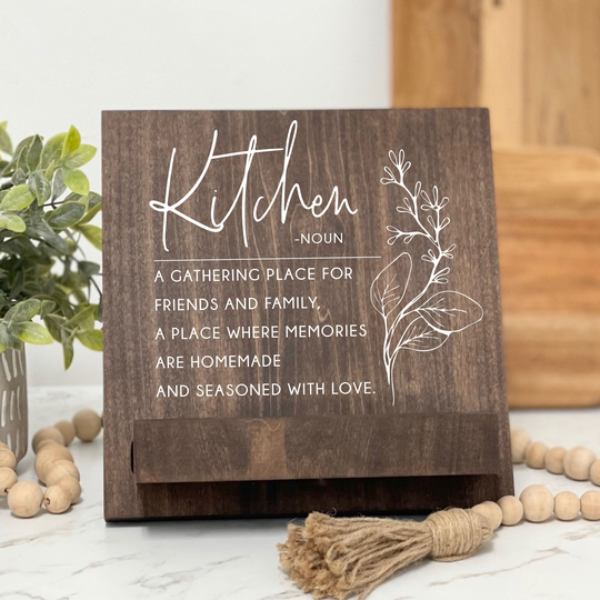 Wood Cookbook Stand, Cook Book Holder, Kitchen Tablet Personalized Recipe Wooden Ipad Stand - Scc-140