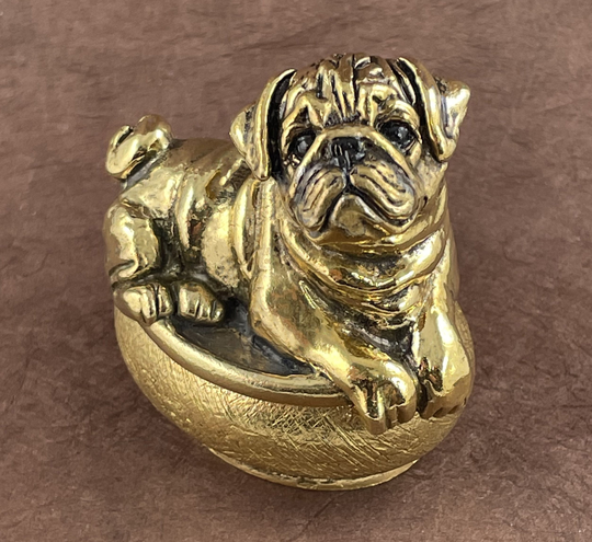 Pug Figurine Yellow Bronze Handmade Memorial Urn Box Pg1-Bx