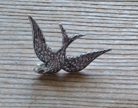 The Silver Swallow Pin, Bird Jewelry, Antiqued Accessory, Tie Tack, Hat Lapel Pin