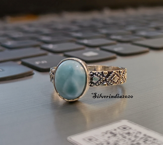 Larimar Ring, 925 Silver Gemstone Beautiful Band Natural Jewelry, Latest Women Gift For Her