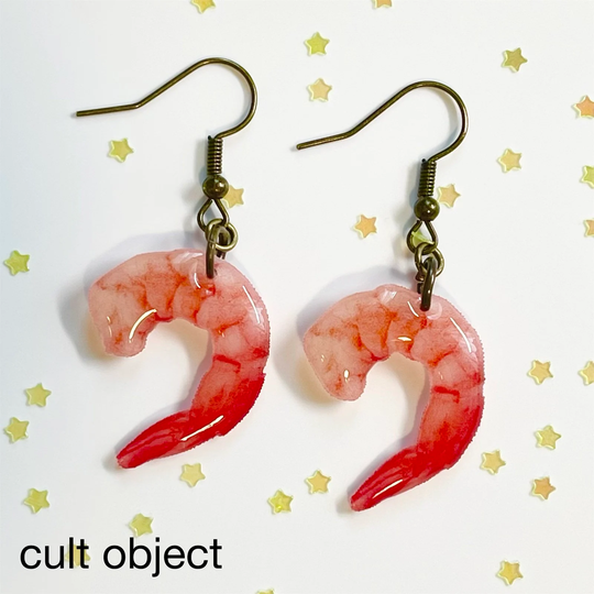 Shrimp Dangle Drop Earrings - Miniature Food Seafood