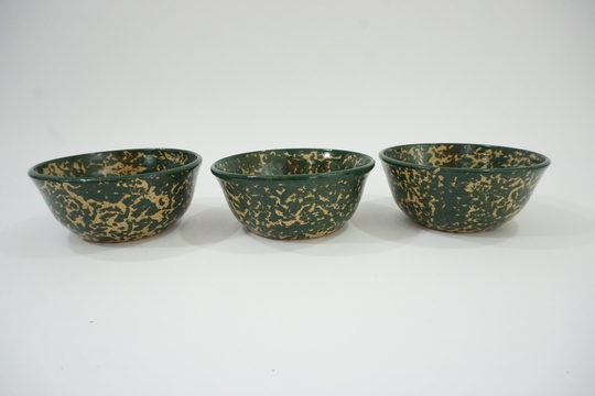 Turtlecreek Potters 1991 Greg Shooner Green Spongeware 3 Cereal Fruit Bowls, Pottery, Handmade American Folk Art, Ohio Pottery Free USA Ship