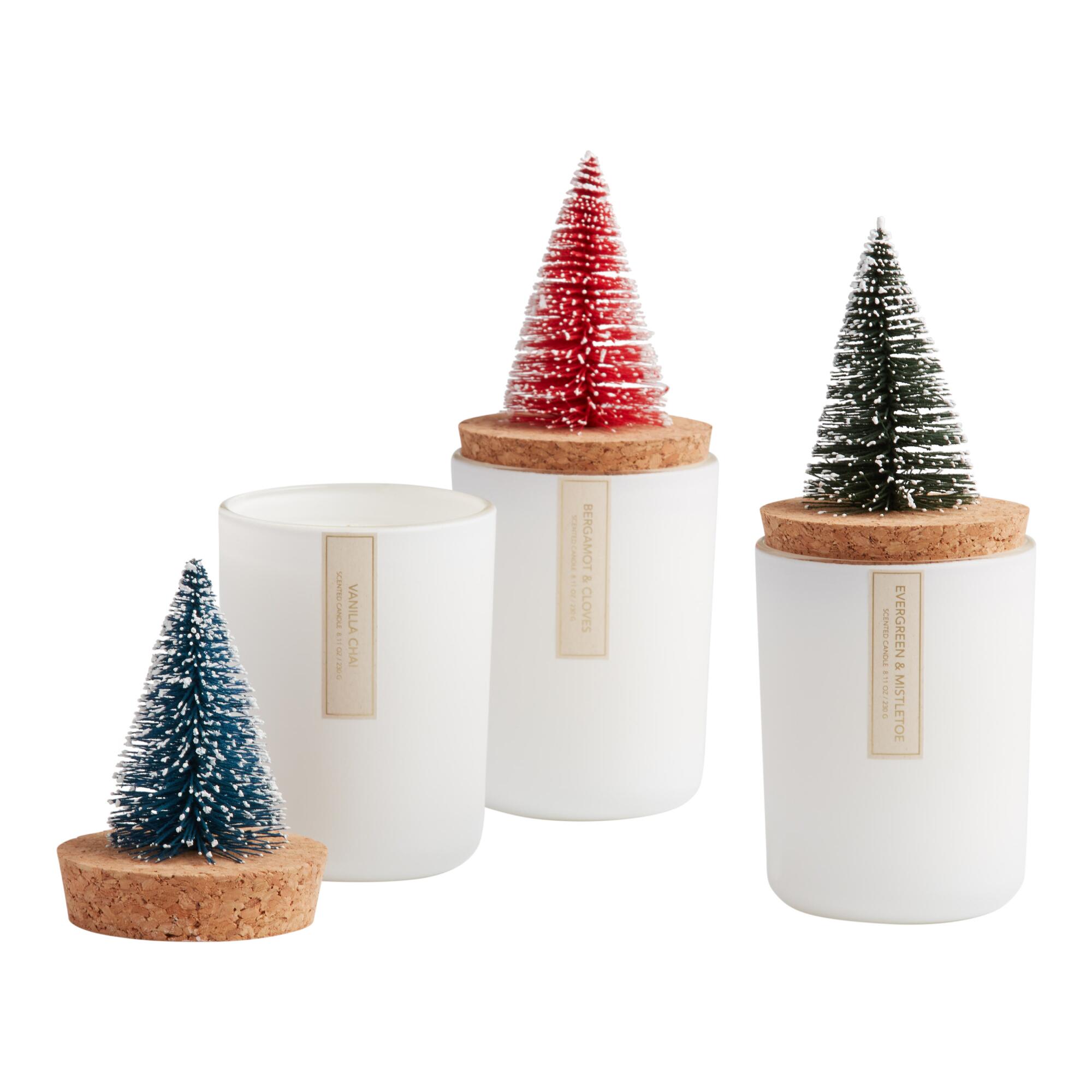 Bottlebrush Christmas Tree Glass Scented Candle: White - Scented Wax by World Market