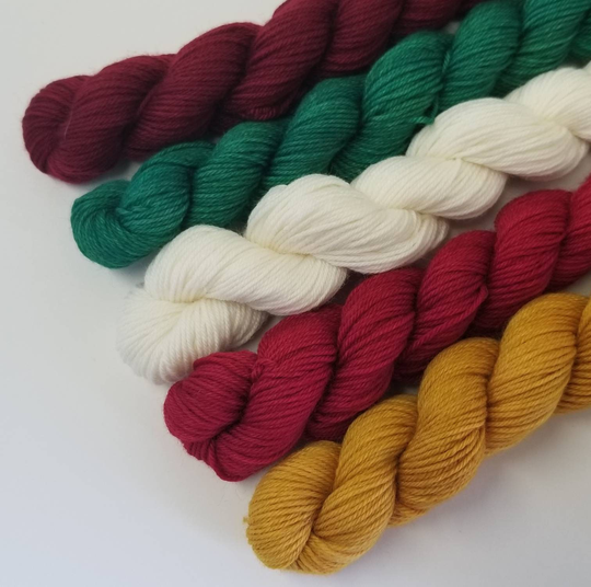 Christmas Mini Skein Set Hand-Dyed Merino Nylon Sock Yarn Red Green Holiday