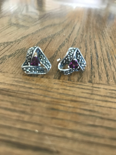 Sterling Silver Amethyst & Marcasite Stud Earrings