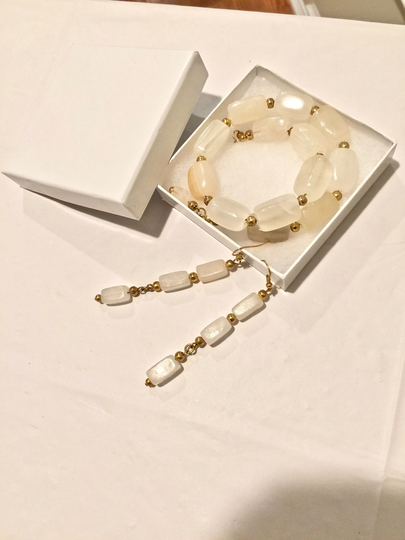 Marble Stone Set Of Bracelet & Earrings, Gold Tone Wire, Healing Jewelry Physical & Emotional Stability, Long Drop Dangle Earrings