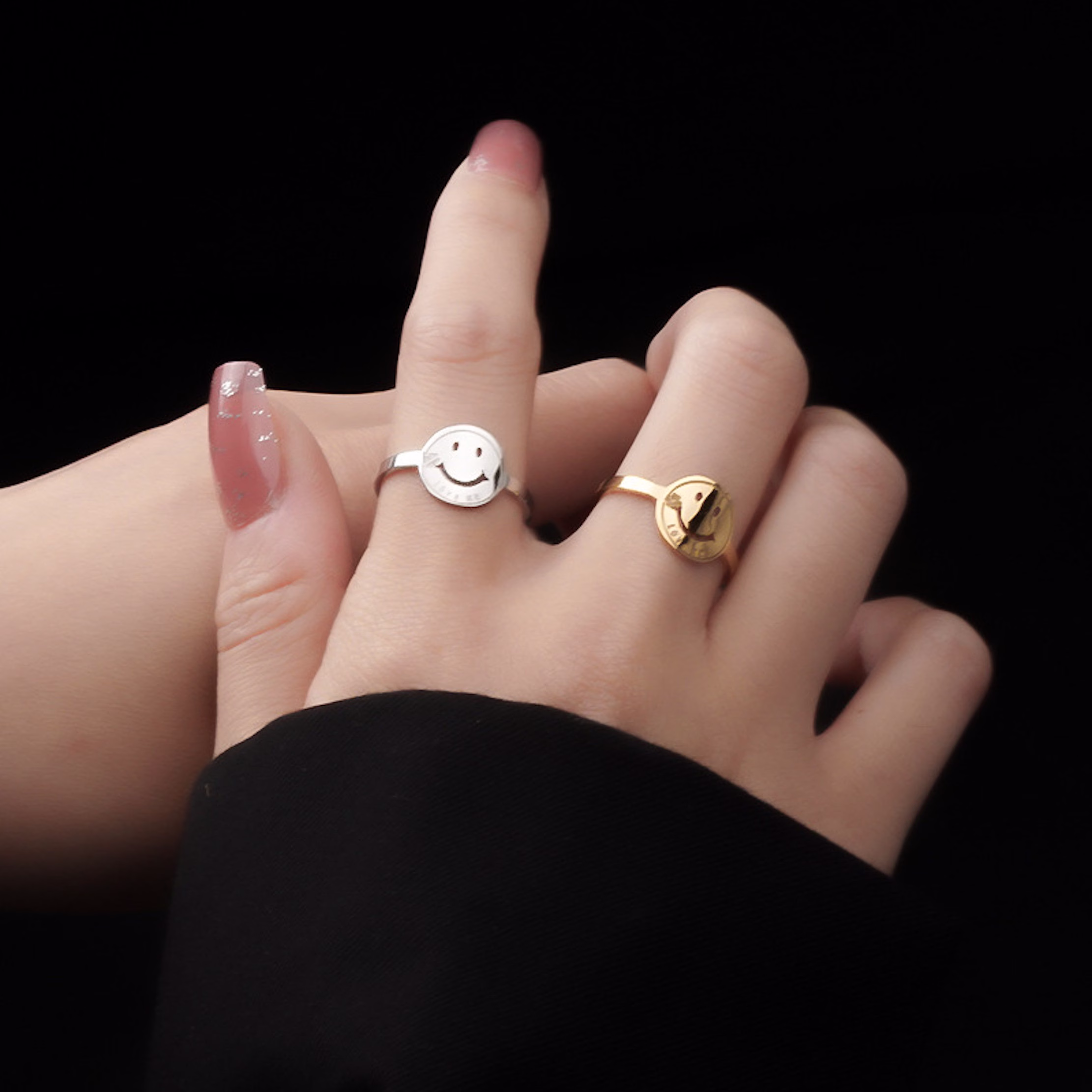 Simple Smiley Adjustable Open Ring, Stainless Steel