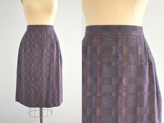 1980S Eva Purple Wool Blend Midi Skirt