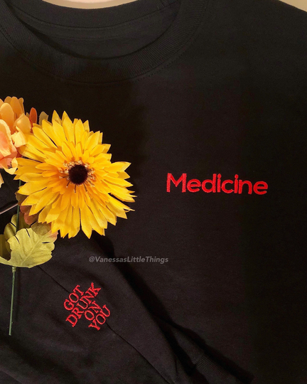 Medicine Embroidered Long Sleeve T Shirt Or Crewneck Sweatshirt