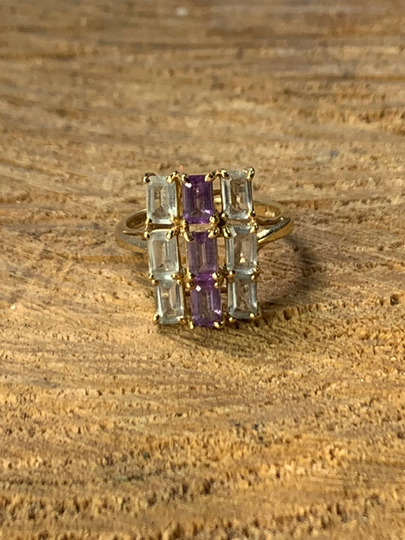 Aquamarine Amethyst 14K Gold Ring Size 7