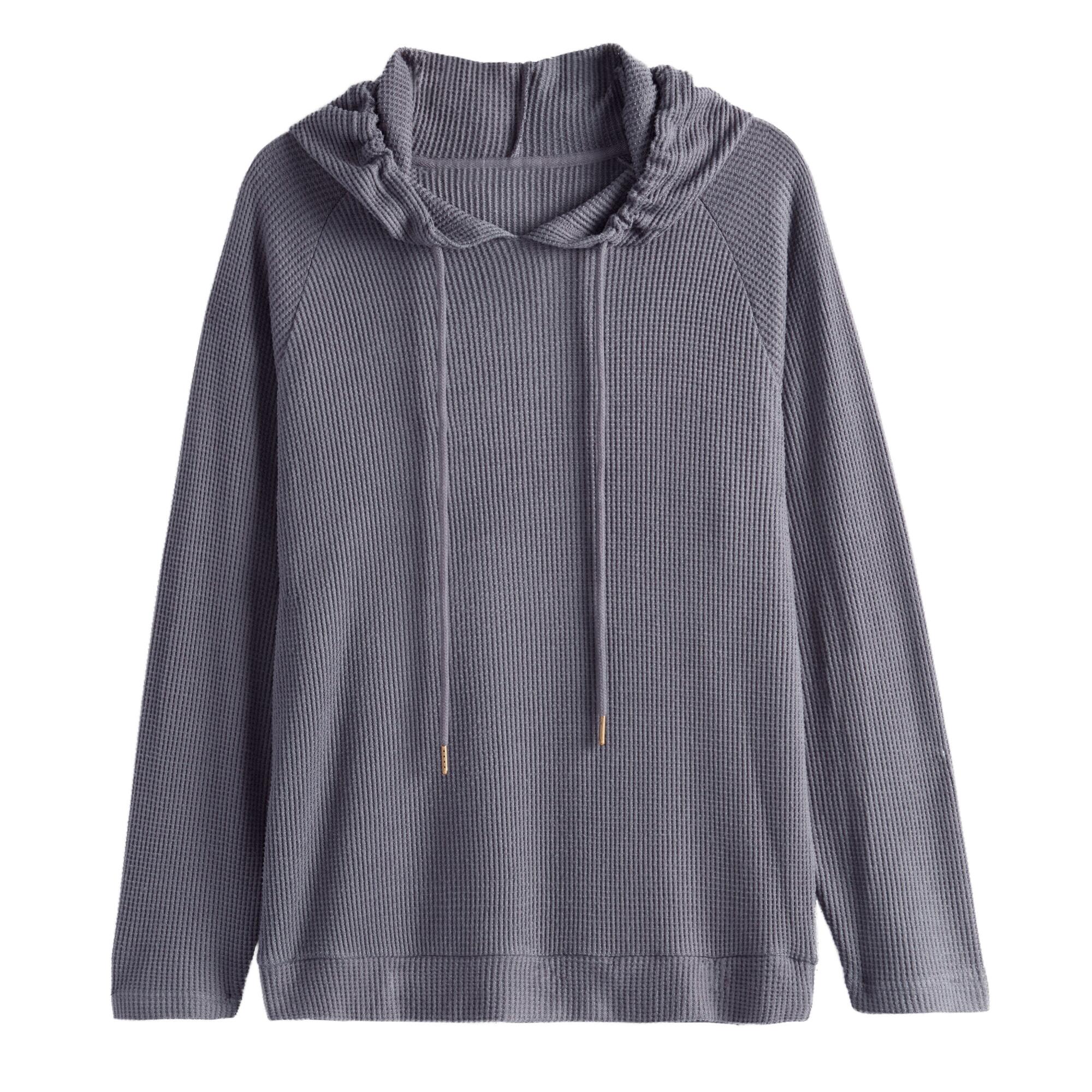 Dusty Blue Waffle Knit Lounge Top With Hood by World Market