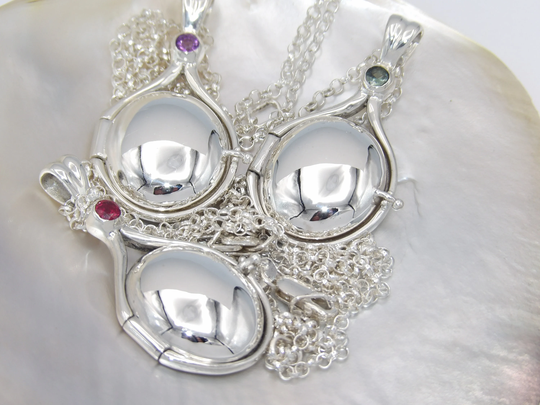 Lot Of Three Hand Made in USA Exact Like Show H2O Add Water Locket Pendants.925 Sterling Silver Nat Red Ruby Natural Sapphire Amethyst