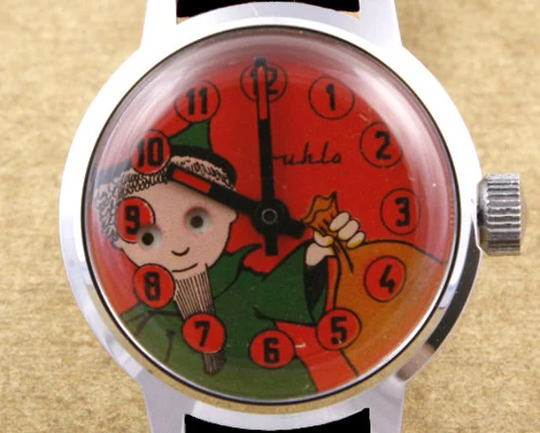 Ruhla Sandmann Moving Eyes Hand-Winding Mechanical Children Watch 29mm Made in East Germany New Old Stock