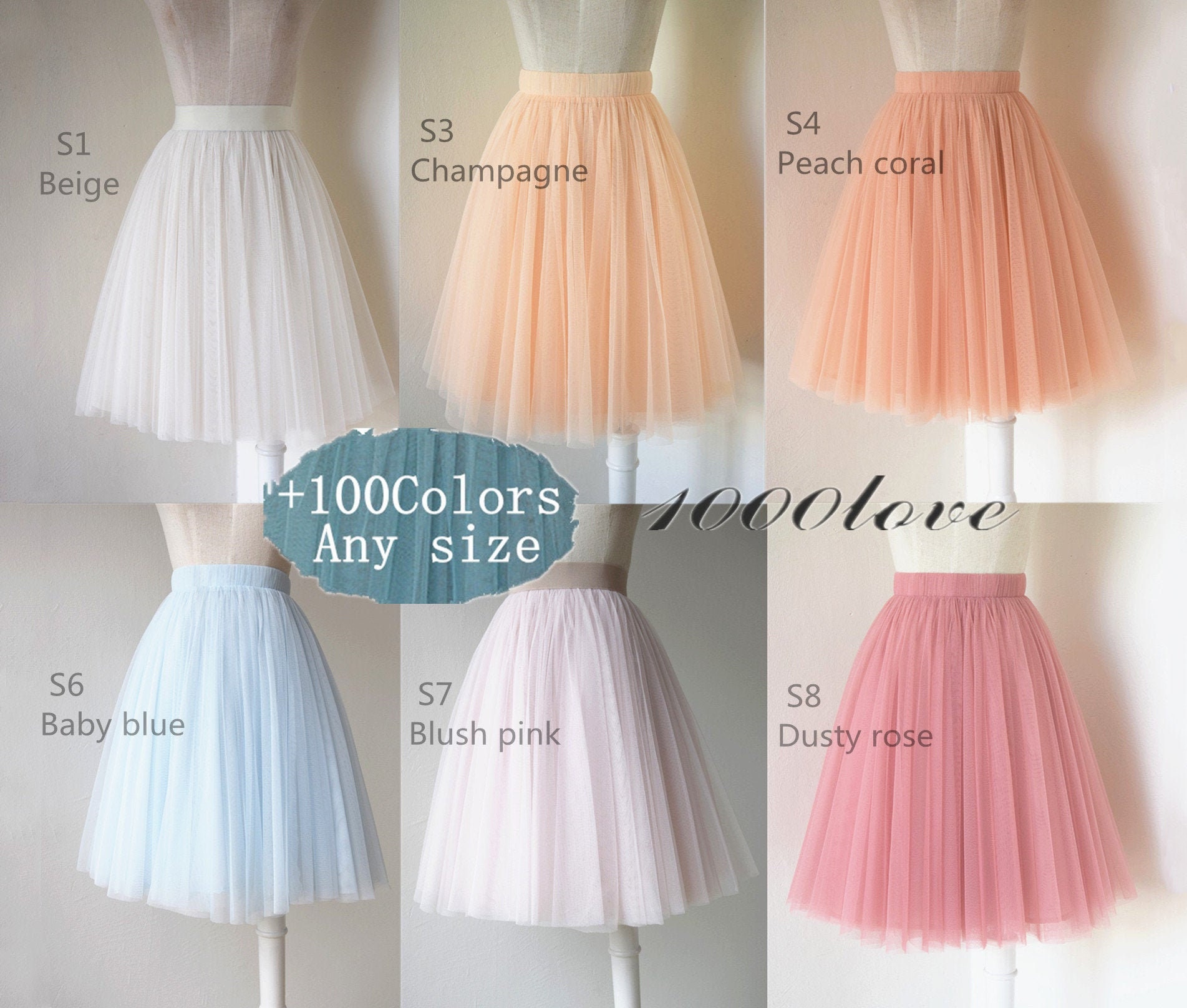 Adult Short Tulle Skirt, Middle Length Bridesmaid Wedding Skirt , Custom Size Women Tutu