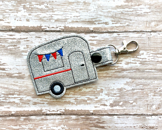 Camper Keychain, Keyfob, Bag Tag, Zipper Pull, You Choose From 70 Colors