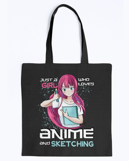 Just A Girl Who Loves Anime & Sketching Tote Bag, Lover Gift, Co Worker Office Gifts, Gift