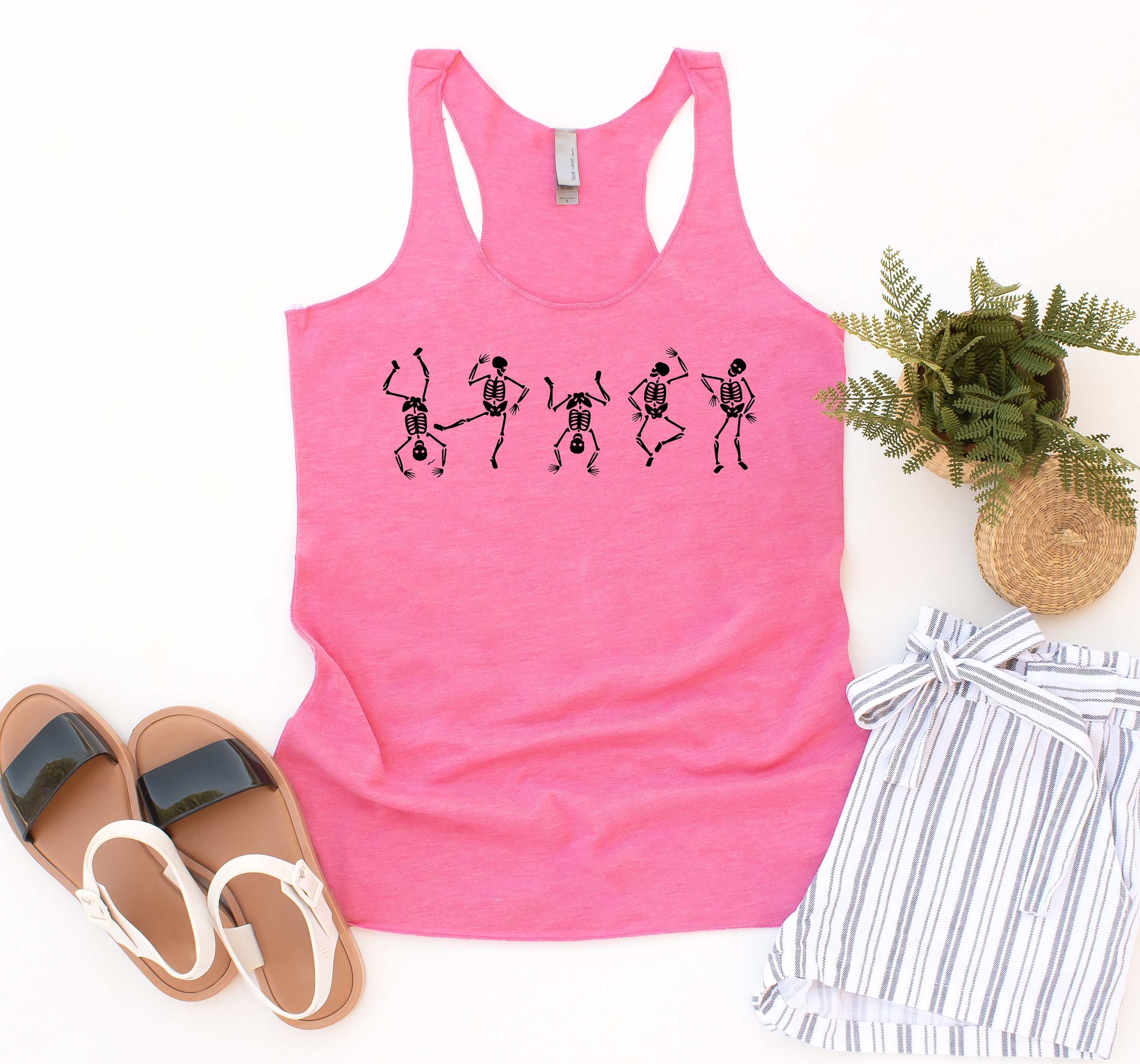 Skeletons Dancing Womens Halloween Tank Top - Tops Women Racerback Screen Printed Shirts