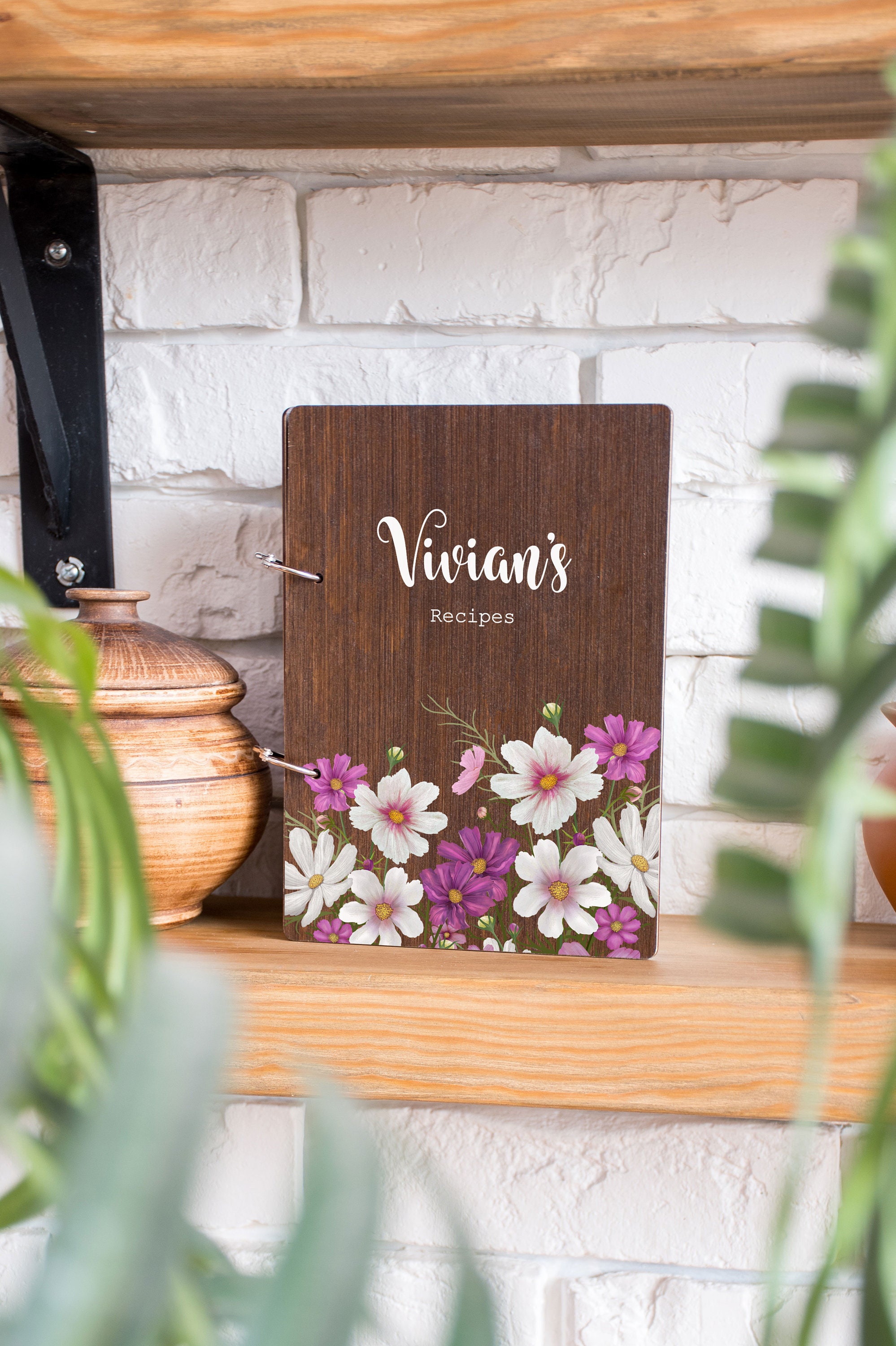 Personalized Recipe Journal Custom Blank Book Binder Floral Wood Christmas Gift For Daughter Kitchen Cookbook Her