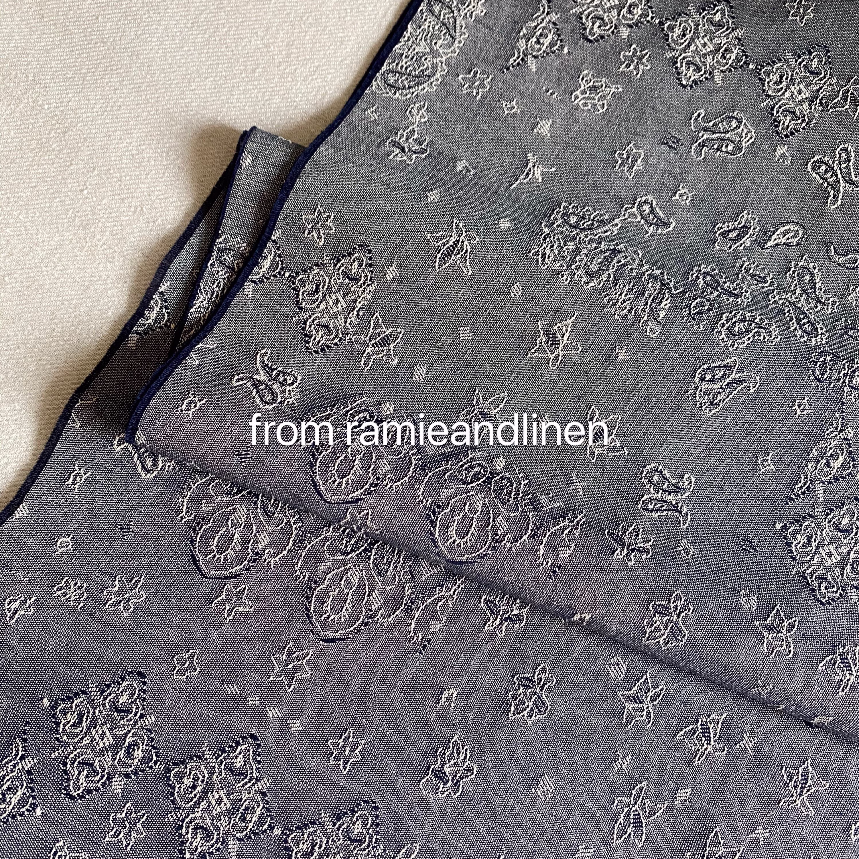 Linen Cotton Blend Fabric, Floral Paisley Weaved Yarn Dyed Denim Fatquarter, 18" By 29" Wide
