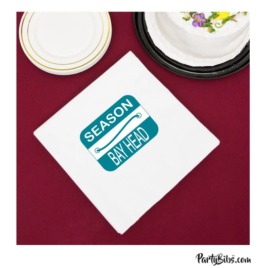 Bay Head Beach Badge Napkins, Pack Of 25, Beverage Cocktail Size, White With Imprint-Great For Parties