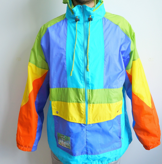 Vintage Raincoat/Rain Coat Windbreaker Outwear Activewear Jacket Tracksuit Track Top Shell Hood Xl Large Parka Blue