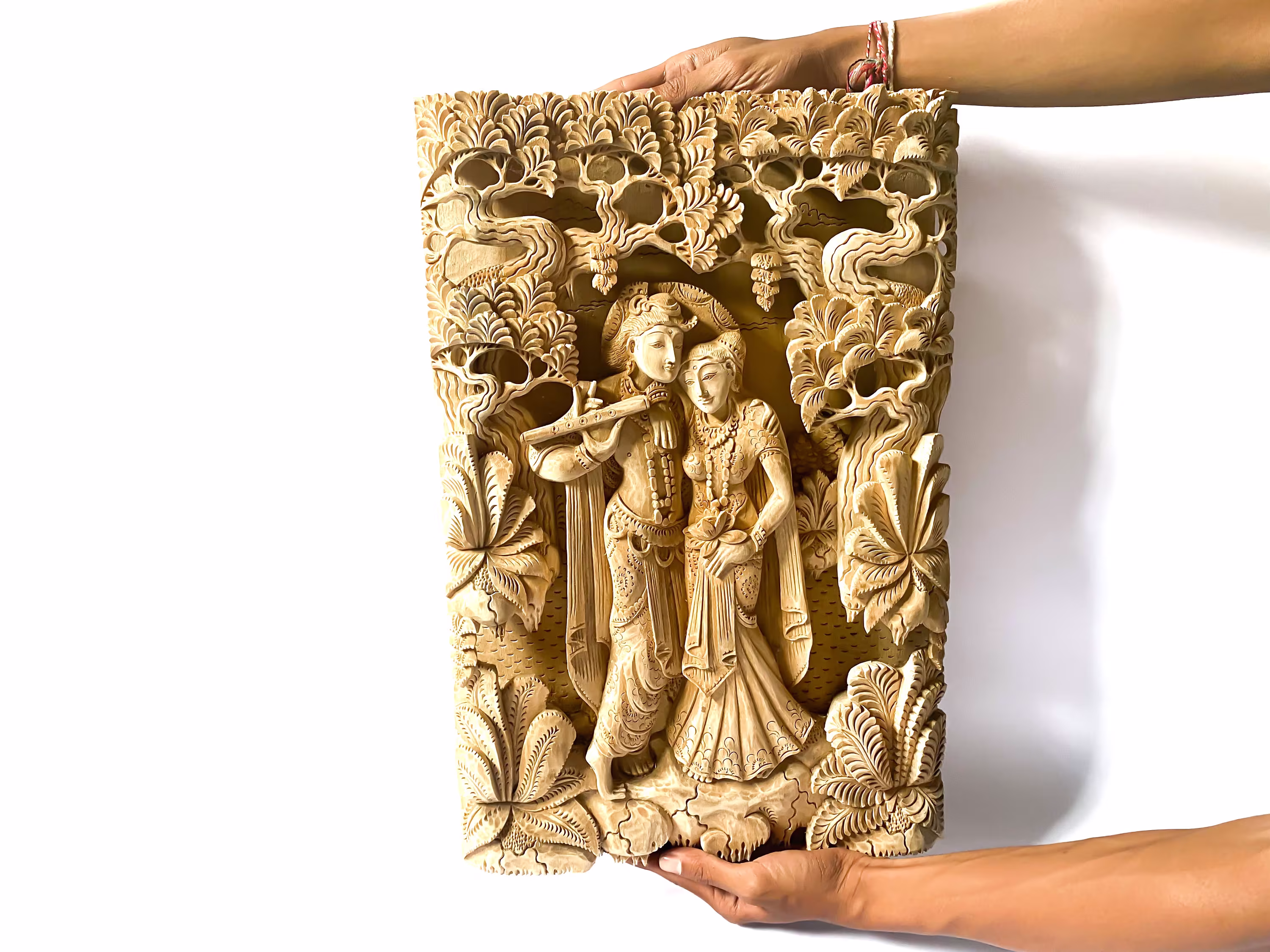 Unique Wall Decor Krishna & Radha Couple 18.9 Inch, Love Story Home Decor, Christmas Gift, Hande Made Carving Rada & Sculpture