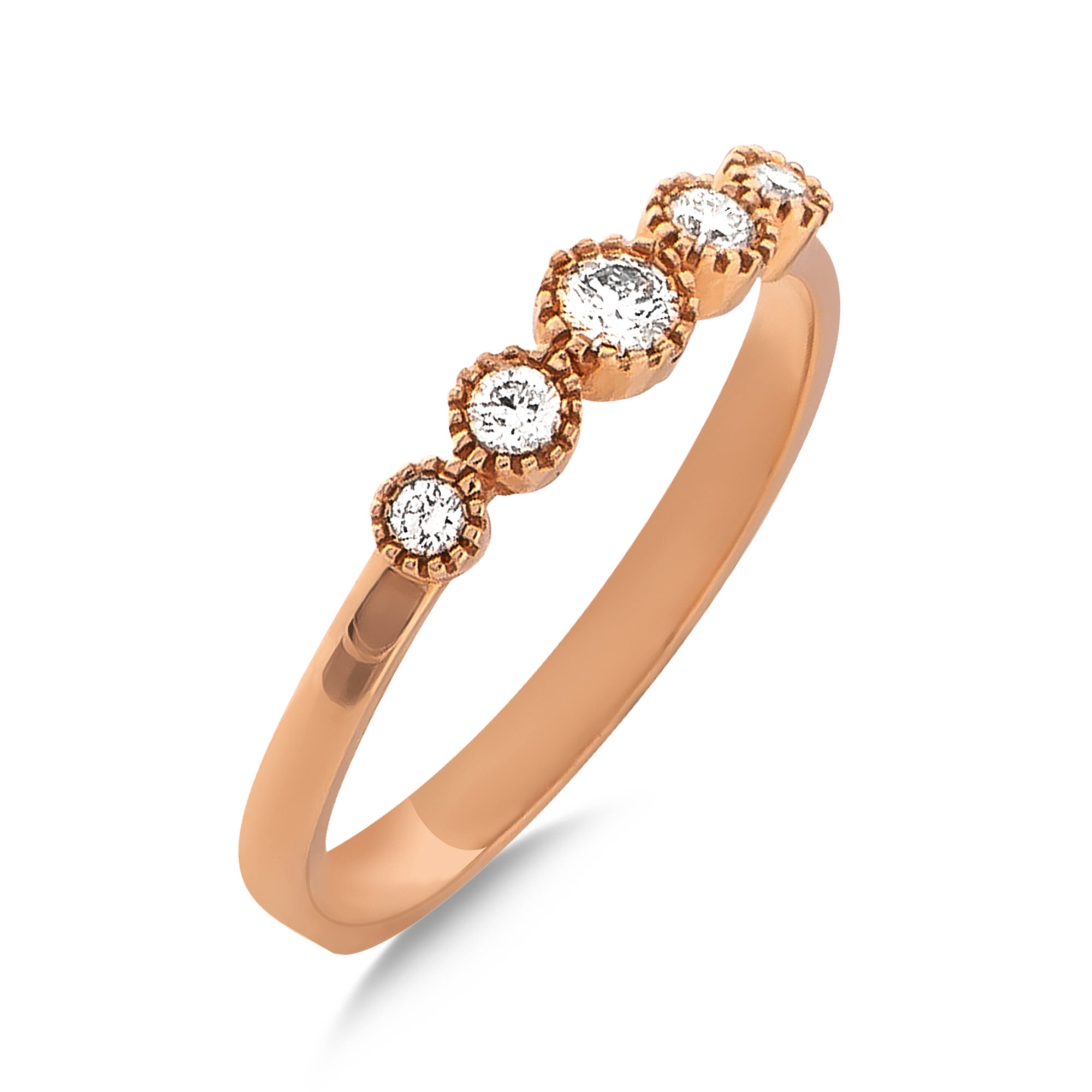 Five Diamond Ring/Bezel Set Wedding Band Anniversary Stacking 14K Gold Stackable