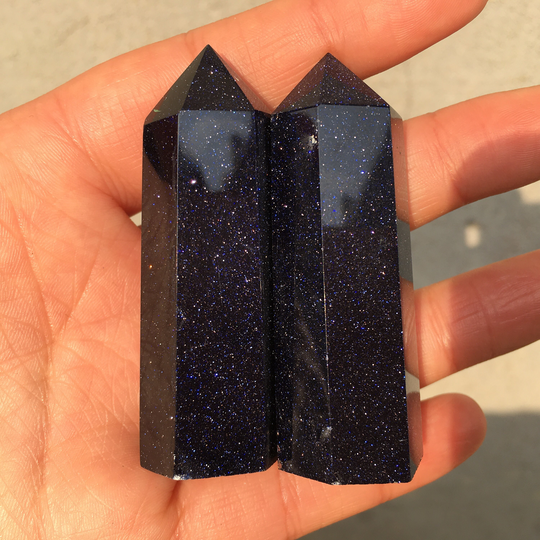 Blue Sands Quartz Crystal Obelisk Wand Point Healing Gifts Random 2Pcs