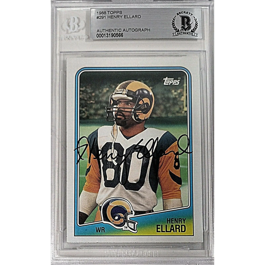 Henry Ellard Signed L.a. Rams 1988 Topps Football Card Beckett Certified Authentic Slab Autographed Bas