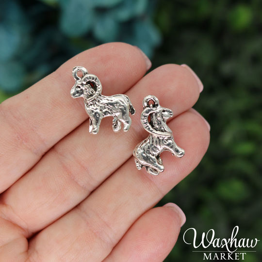 5 Ram Charms, Double Sided, Silver Tone Charms | A-184