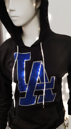 Dodger Rhinestone Hoodie, Bling La Sparkle Dodgers Womens Hoodie