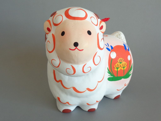 5105# Ram Japanese Handcrafted Paper Mache, Vtg Papier-Mâché Folk Craft Collectible Okimono Toy, Good Luck Charm Bobble Head