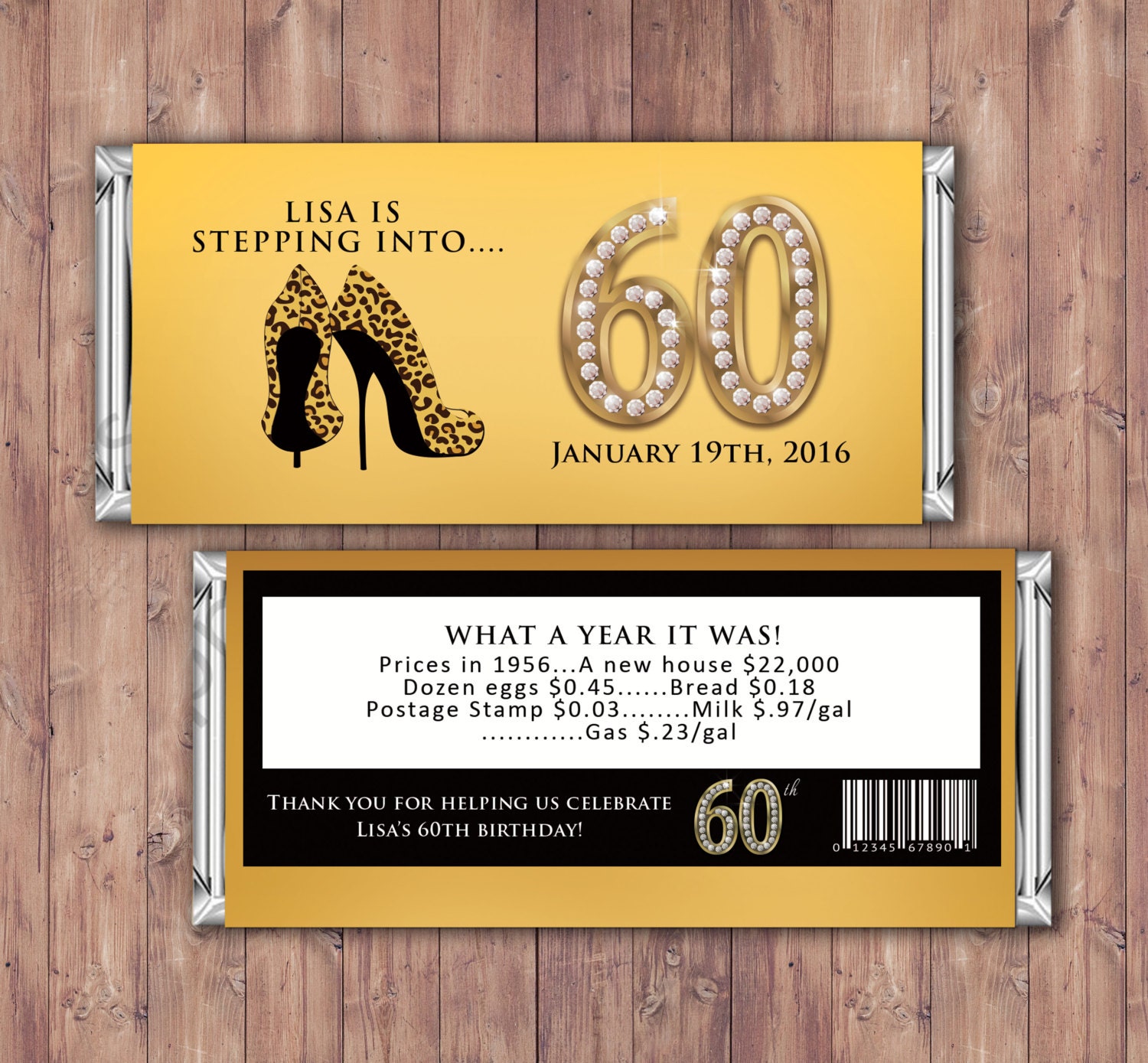 Digital Birthday Candy Bar Wrapper Covers, Chocolate Wrappers - Fabulous, Shoes, 40Th, 21st, 30Th, 50Th, 60Th, 70Th