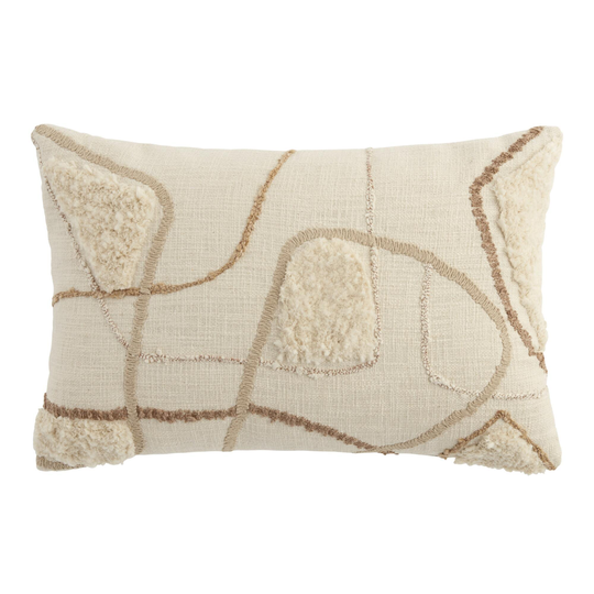 Embroidered Contoured Line Lumbar Pillow: White by World Market