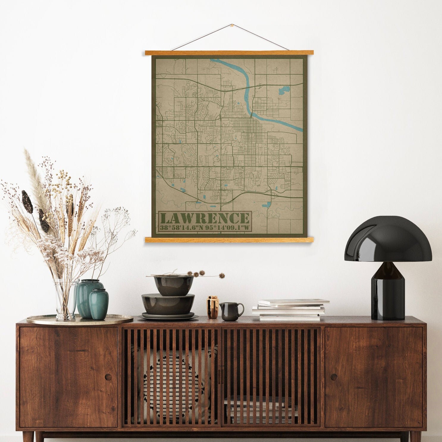 Lawrence Kansas City Street Map | Hanging Canvas Of Printed Marketplace