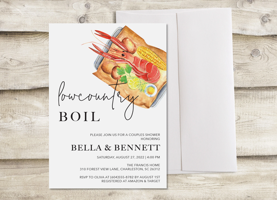 Lowcountry Boil Bridal Shower Invitation, Shrimp Seafood Couples Wedding Invite, Baby Shower, Engagement Party Dinner, Birthday