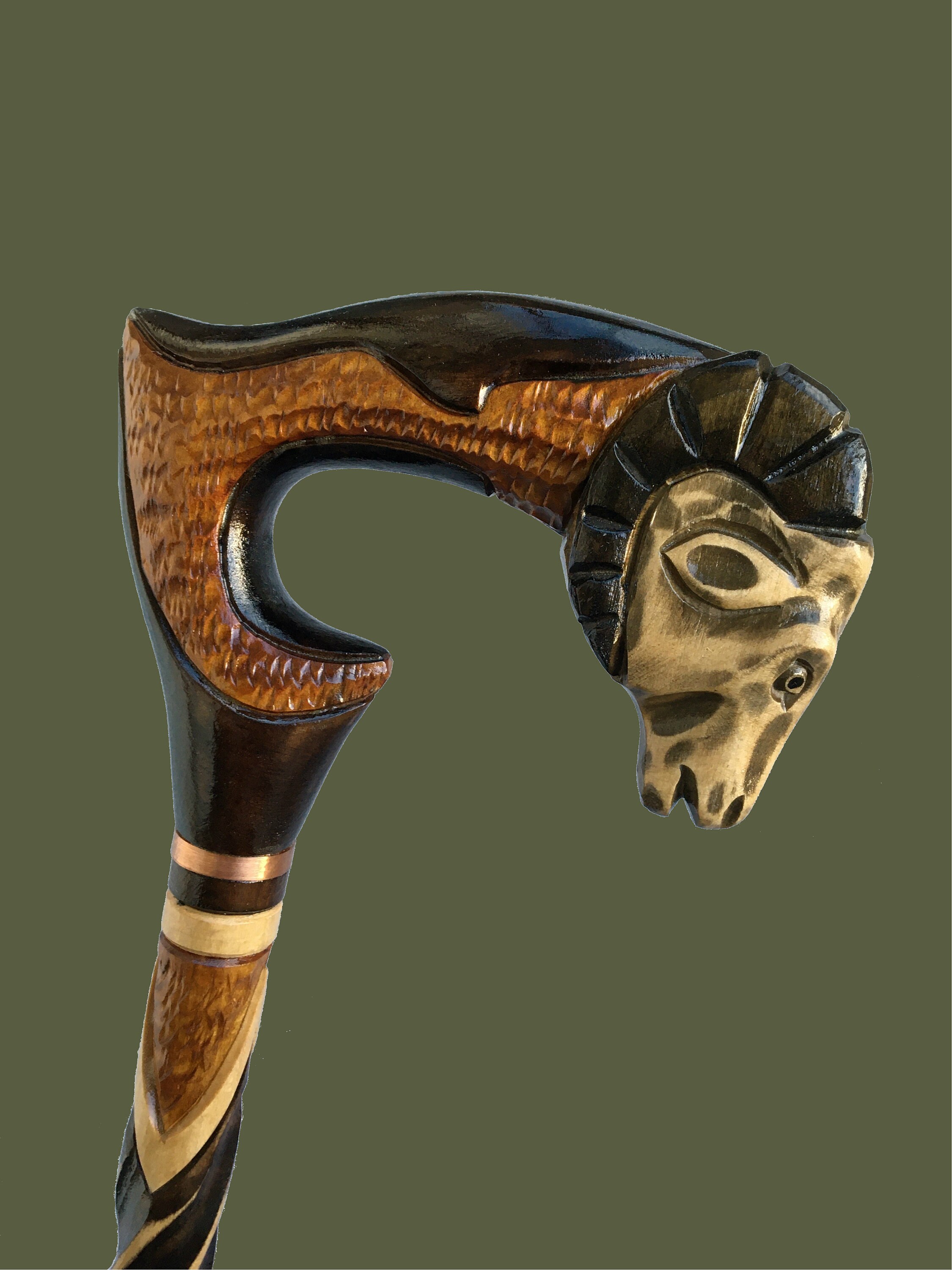 Wooden Walking Stick Ram Cane Fancy Canes For Men Vintage Fashionable Hand Carved Sticks
