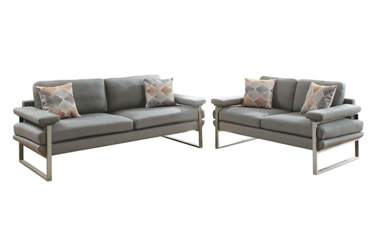 Poundex Orel Modern 2-Piece Polyester/Polyester Blend Grey Living Room Set in Gray | F6559