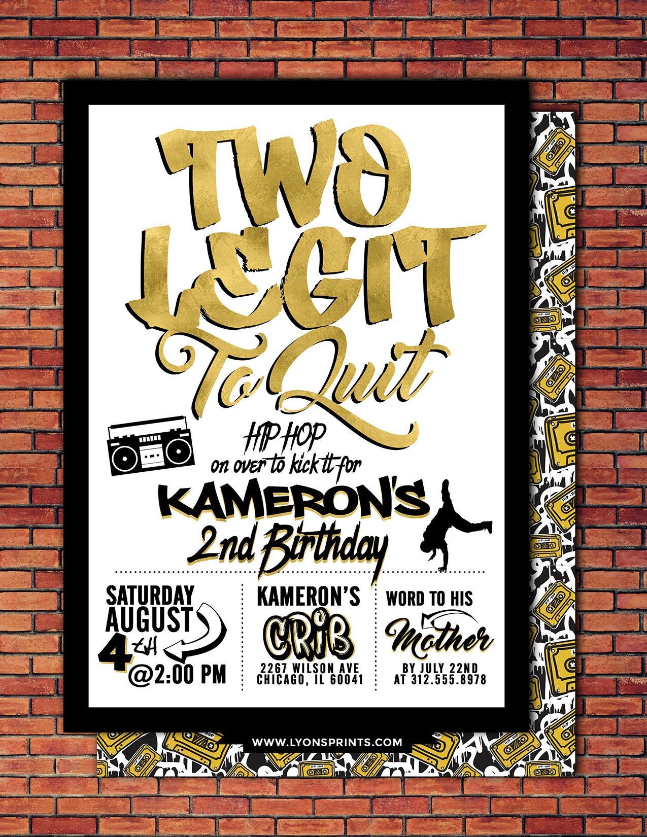 Two Legit To Quit, 2 To Quit Hip Hop Birthday Invitation, 90S Party Party, Printable Invitation