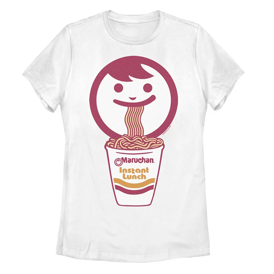 Juniors' Maruchan Face Logo Eating Ramen Graphic Tee, Women's, Size: Large, White