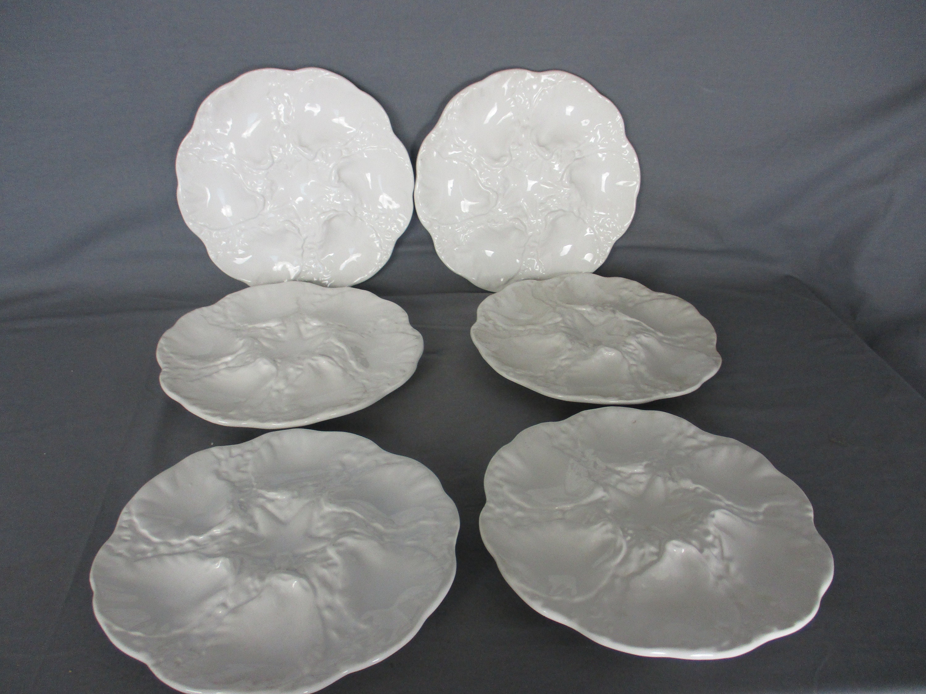 Set Of 6 Oyster Plates Porcelain White Stylish Vintage Seafood