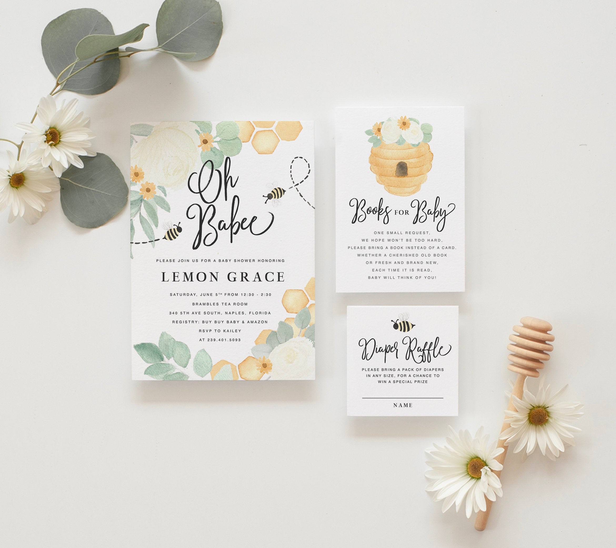 Bee Baby Shower Invitation, Oh Babee, Honey Bumblee Invitations, Gender Neutral