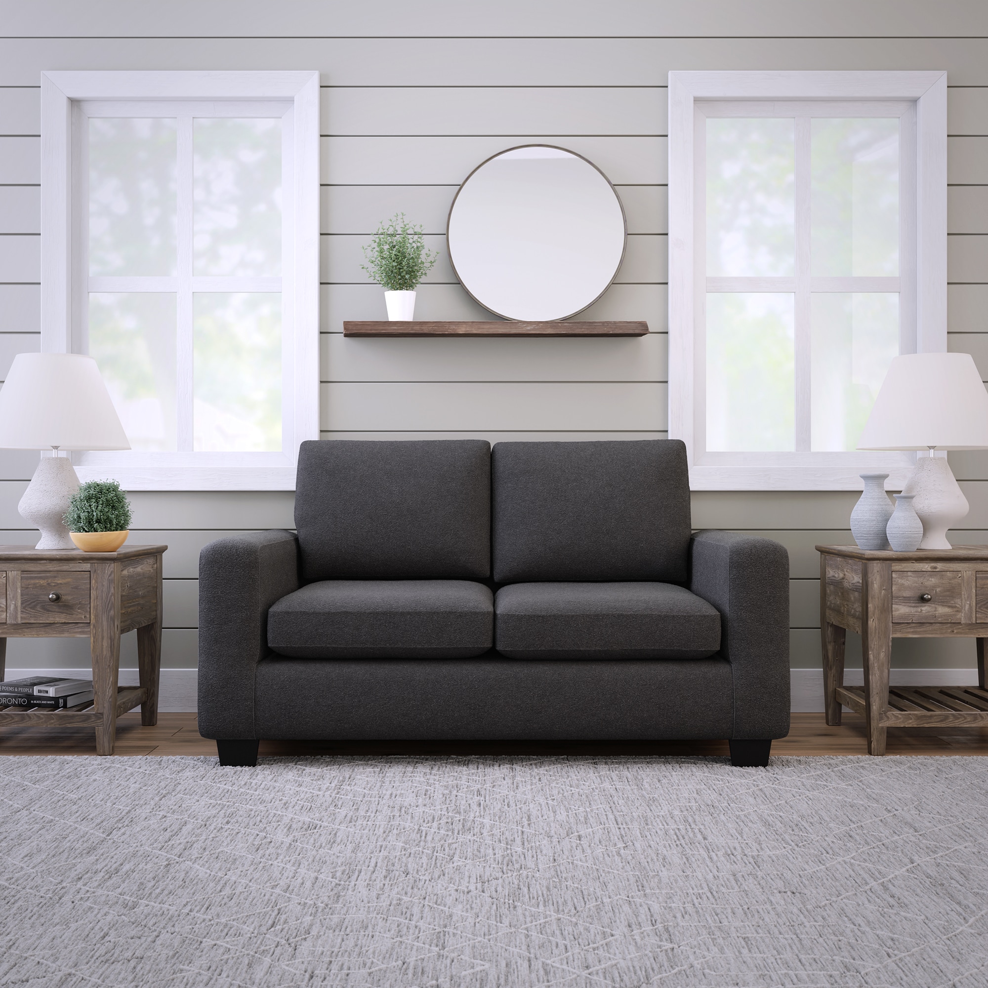 Brookside Shay Modern Charcoal Polyester/Blend Loveseat in Gray | BS0001LVS00CH