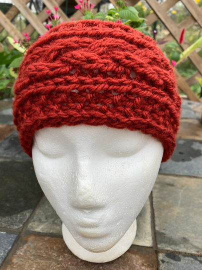 Braided Headband/Earwarmer, Brown Chunky Wool Yarn, Hand Knit