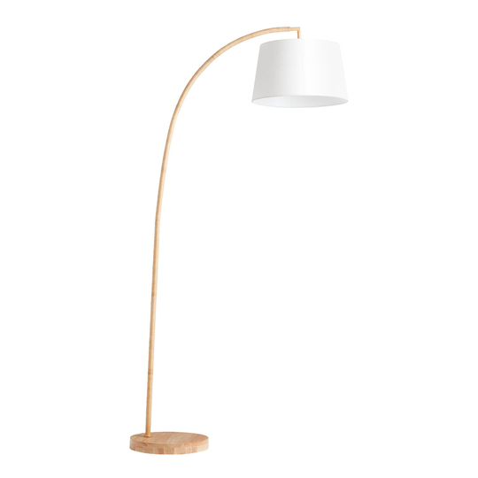 Rattan Arc and Wood Maya Floor Lamp: Natural - Linen by World Market
