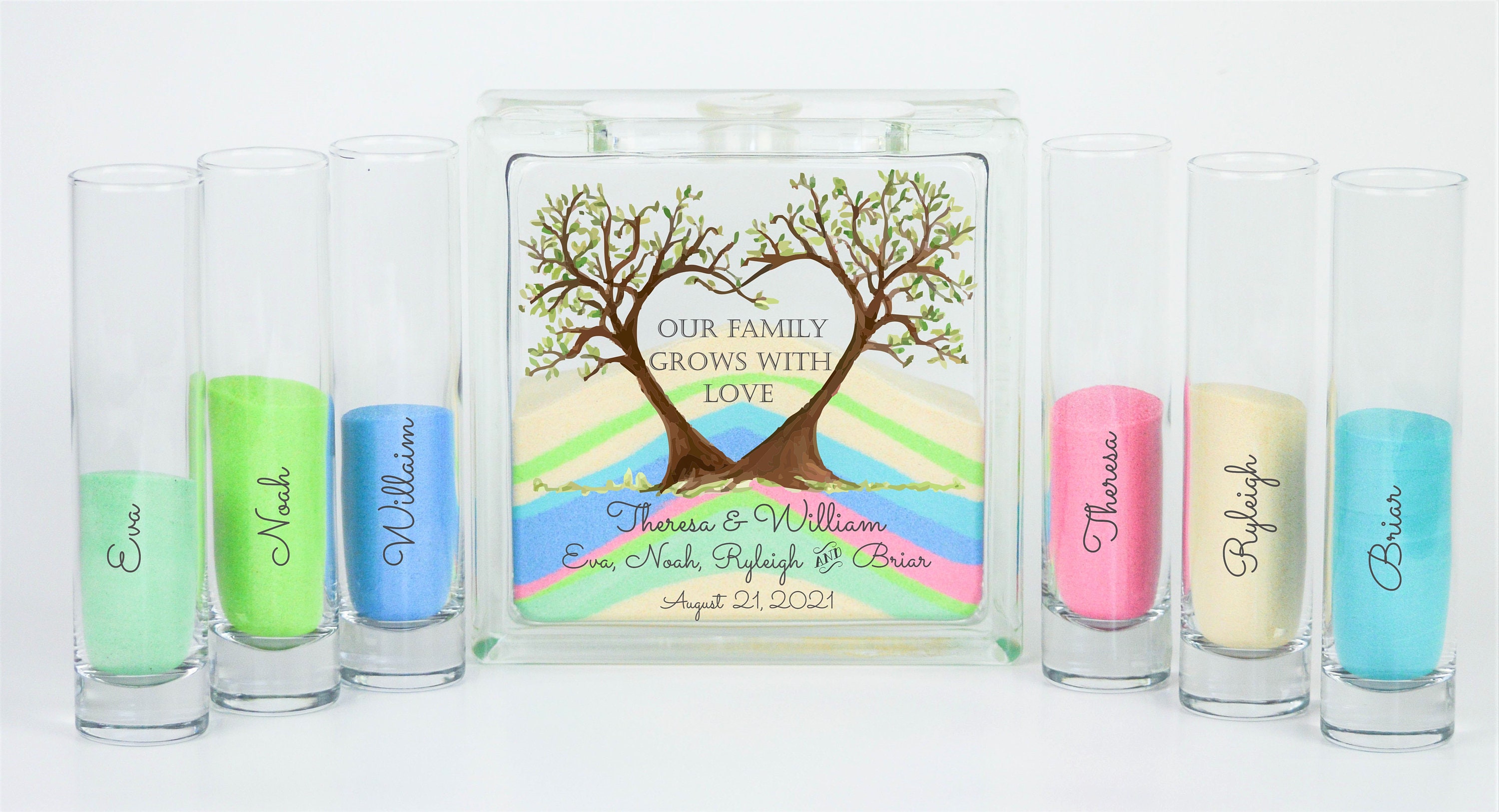 Blended Family Wedding Sand Ceremony Kit With Lid, Unity Candle Alternative, Together We Make A Family, Heart Tree Jar
